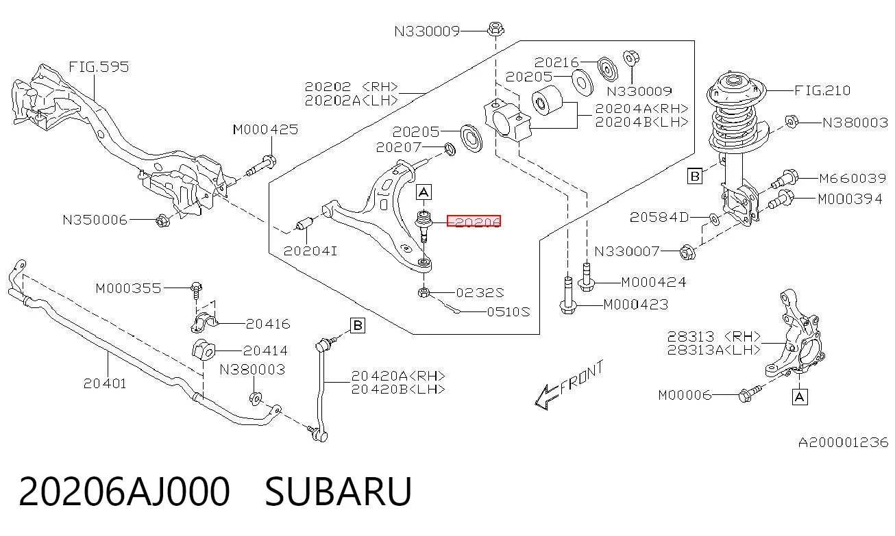 20206AJ000 Subaru Rótula inferior de suspensión