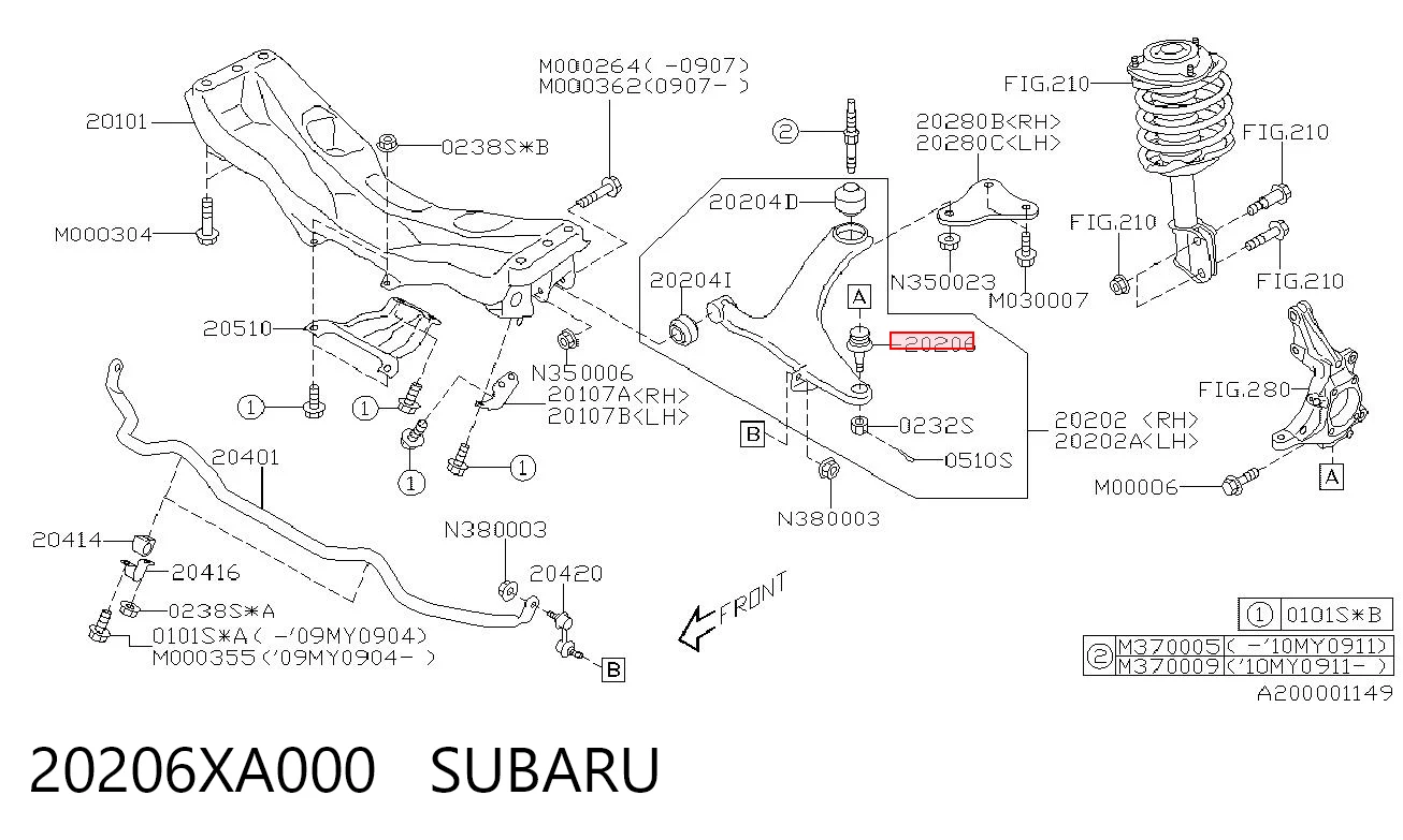 20206XA000 Subaru Rótula inferior de suspensión
