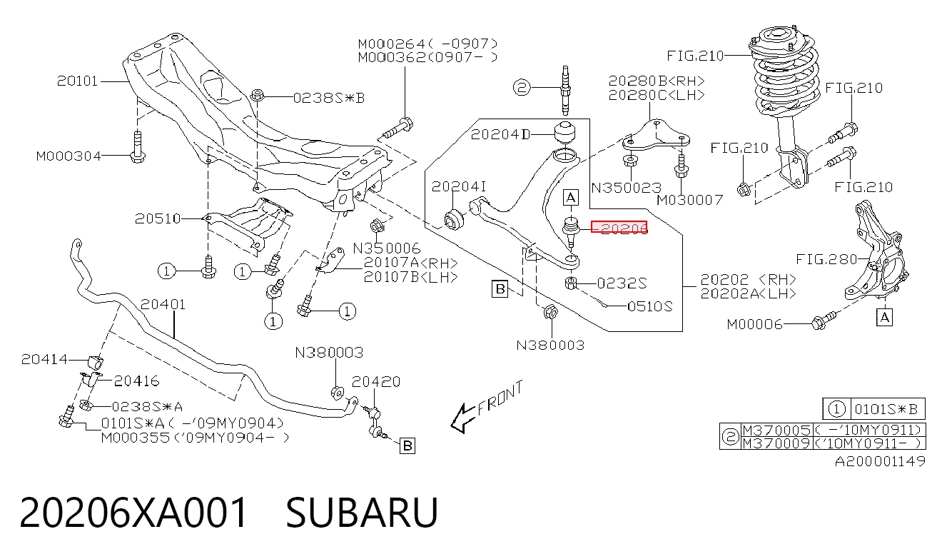 20206XA001 Subaru Rótula inferior de suspensión