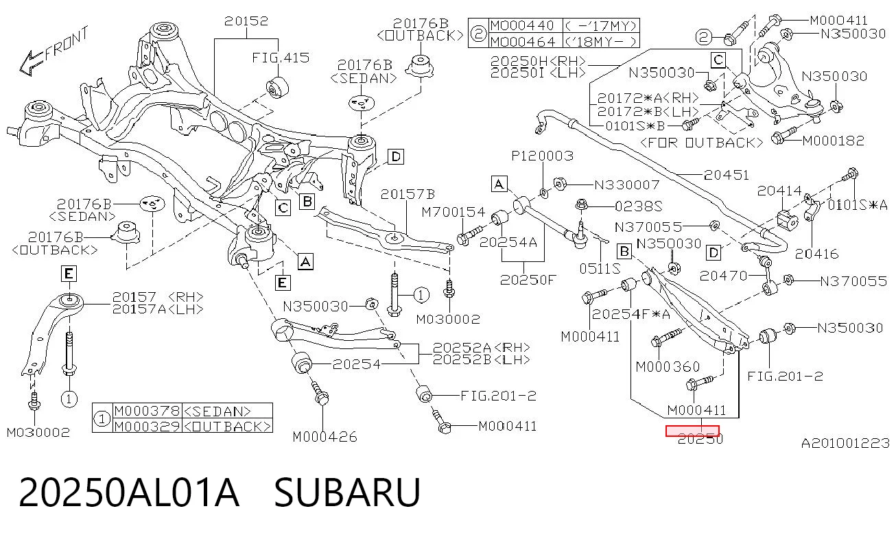 20250AL01A Subaru Brazo inferior trasero izquierdo/derecho
