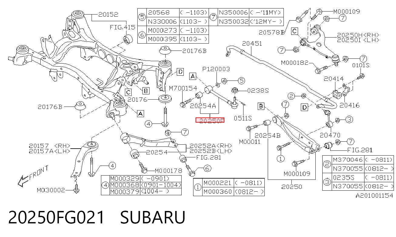 20250FG021 Subaru Barra transversal, suspensión de ruedas, eje trasero