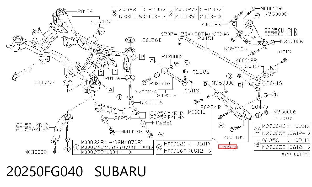 20250FG040 Subaru Brazo inferior trasero izquierdo/derecho