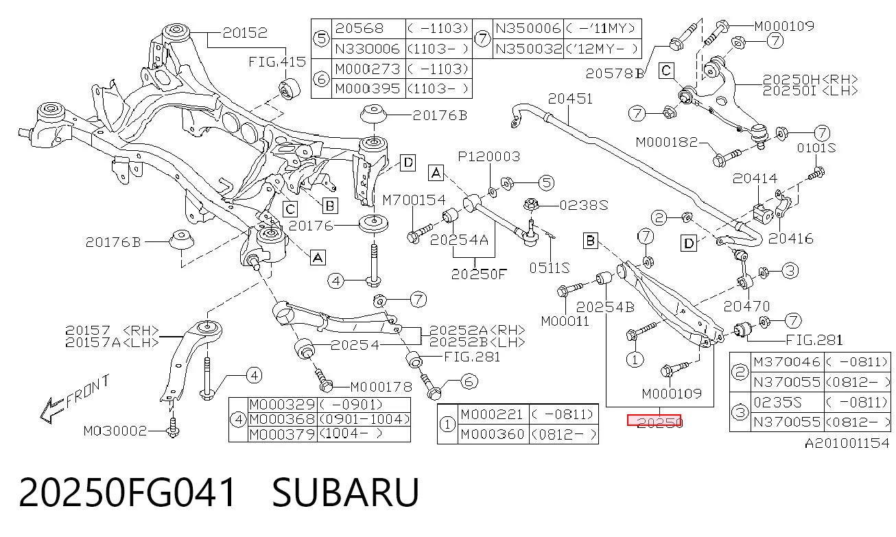 20250FG041 Subaru Brazo inferior trasero izquierdo/derecho