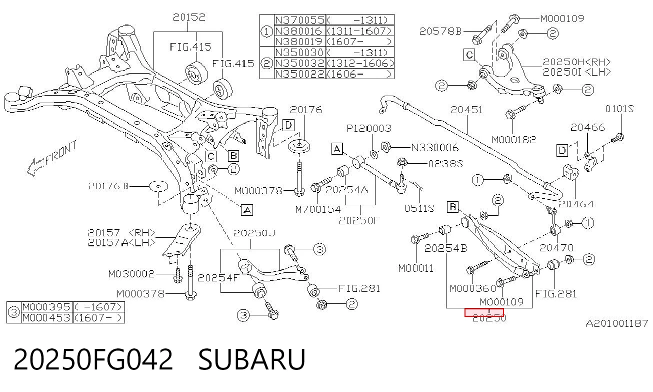 20250FG042 Subaru Brazo inferior trasero izquierdo/derecho