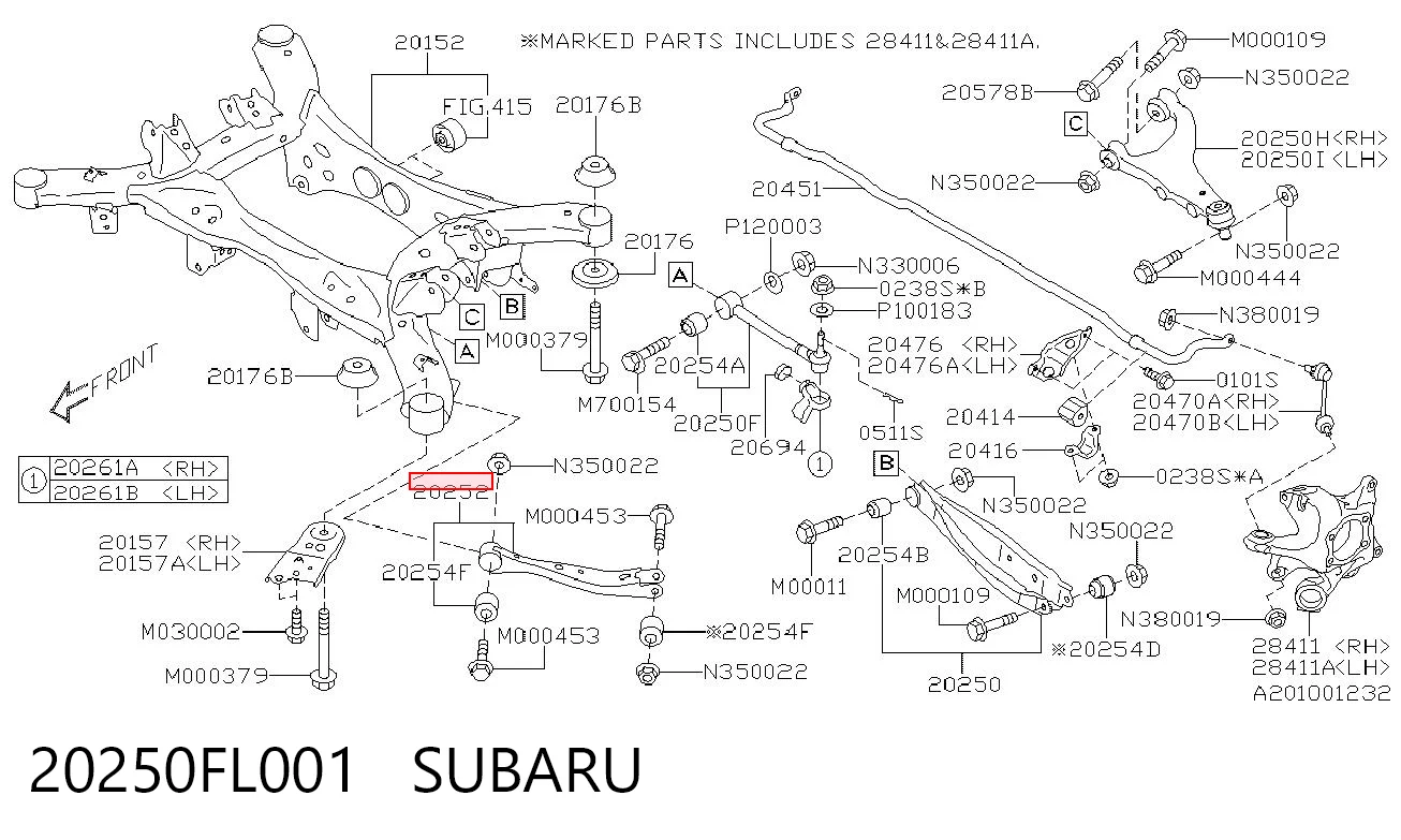 20250FL001 Subaru Brazo longitudinal inferior trasero izquierdo/derecho