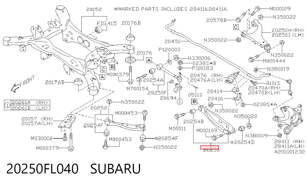 20250FL040 Subaru Silentblock del brazo superior de suspensión trasera