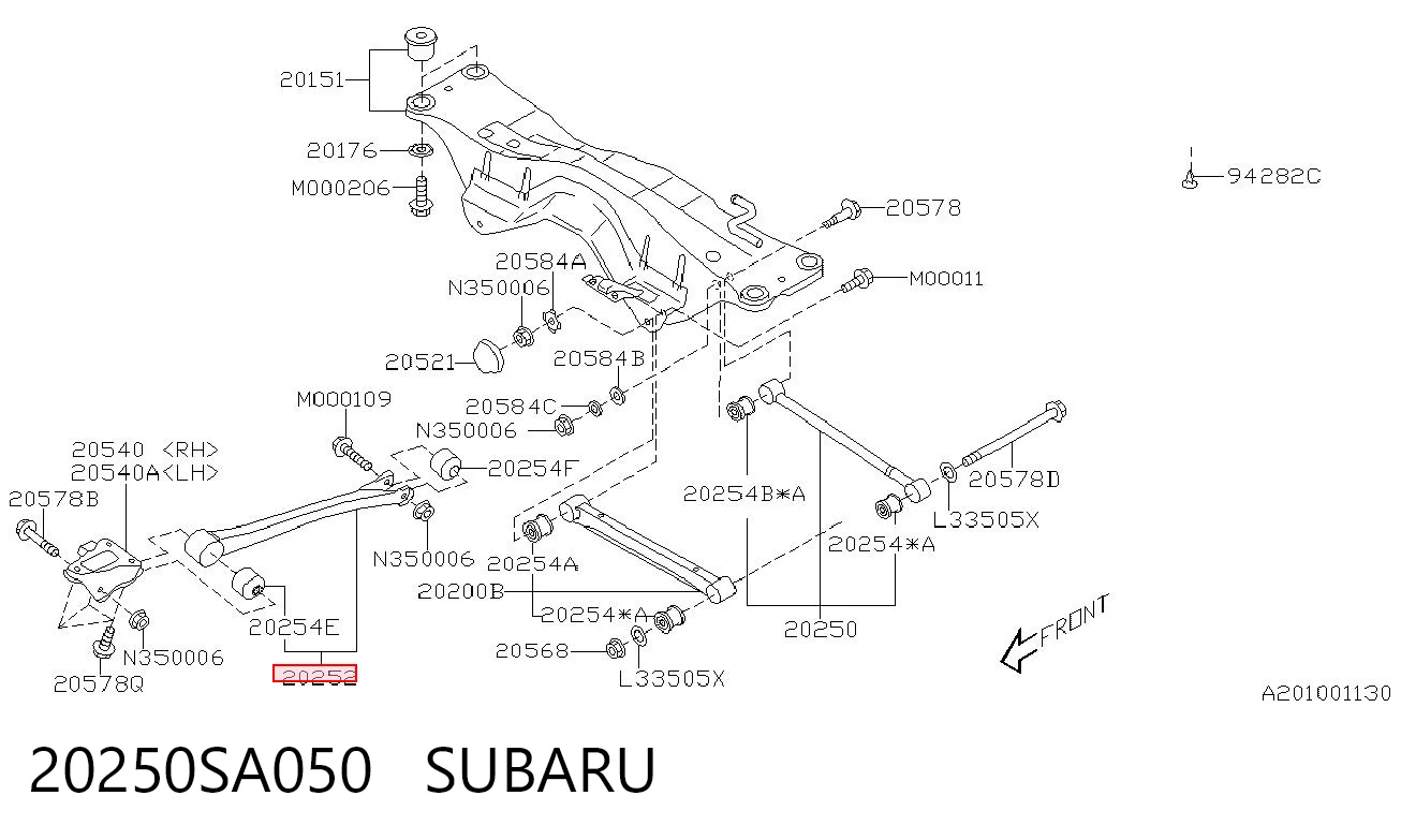 20250SA050 Subaru Barra longitudinal de suspensión trasera