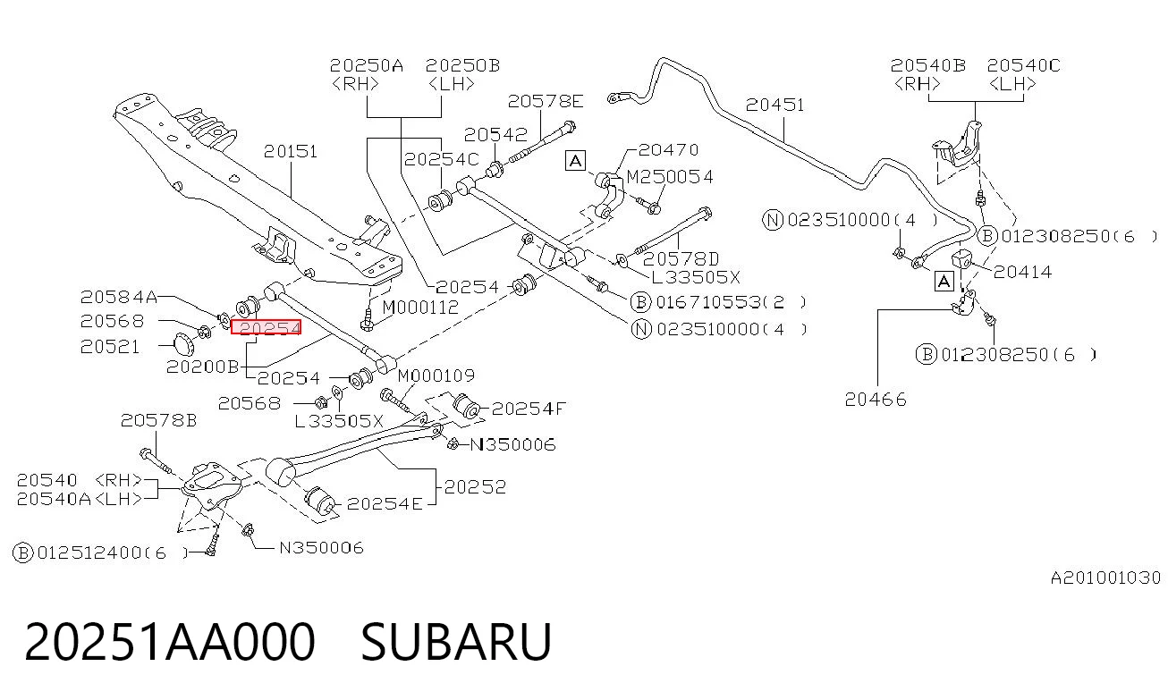 20251AA000 Subaru Buje exterior del brazo transversal trasero