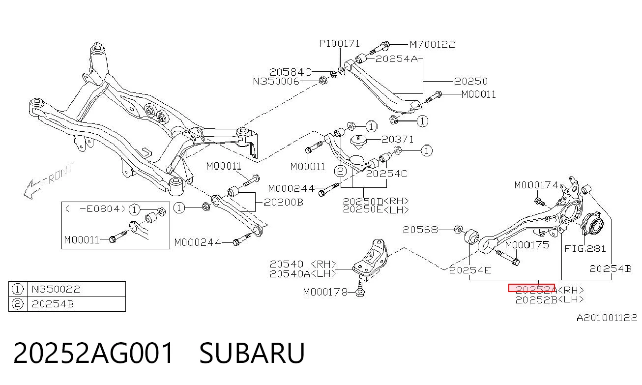 20252AG001 Subaru Mangueta trasera derecha