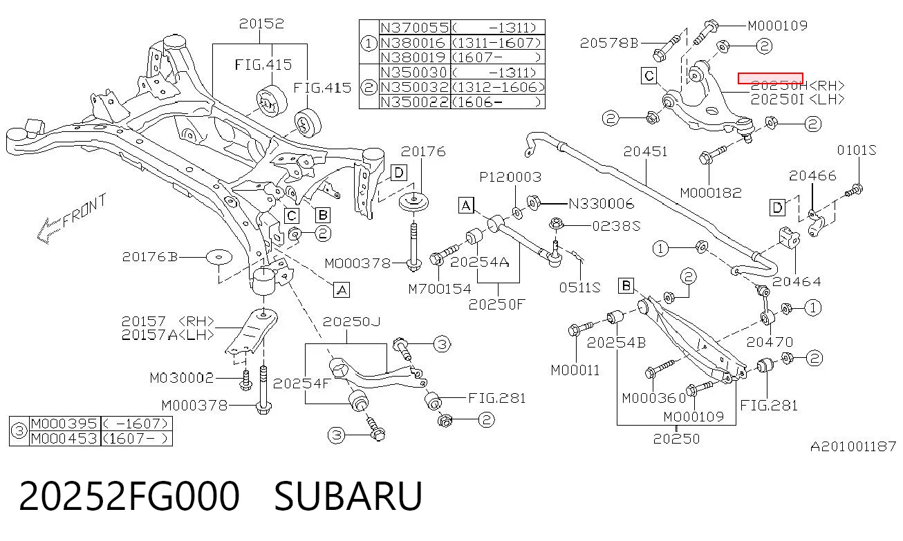 20252FG000 Subaru Brazo superior derecho de la suspensión trasera