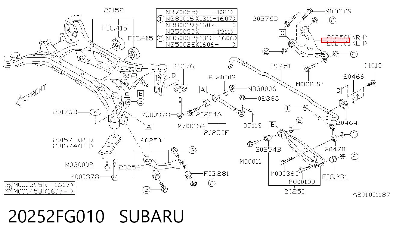 20252FG010 Subaru Brazo superior izquierdo de la suspensión trasera