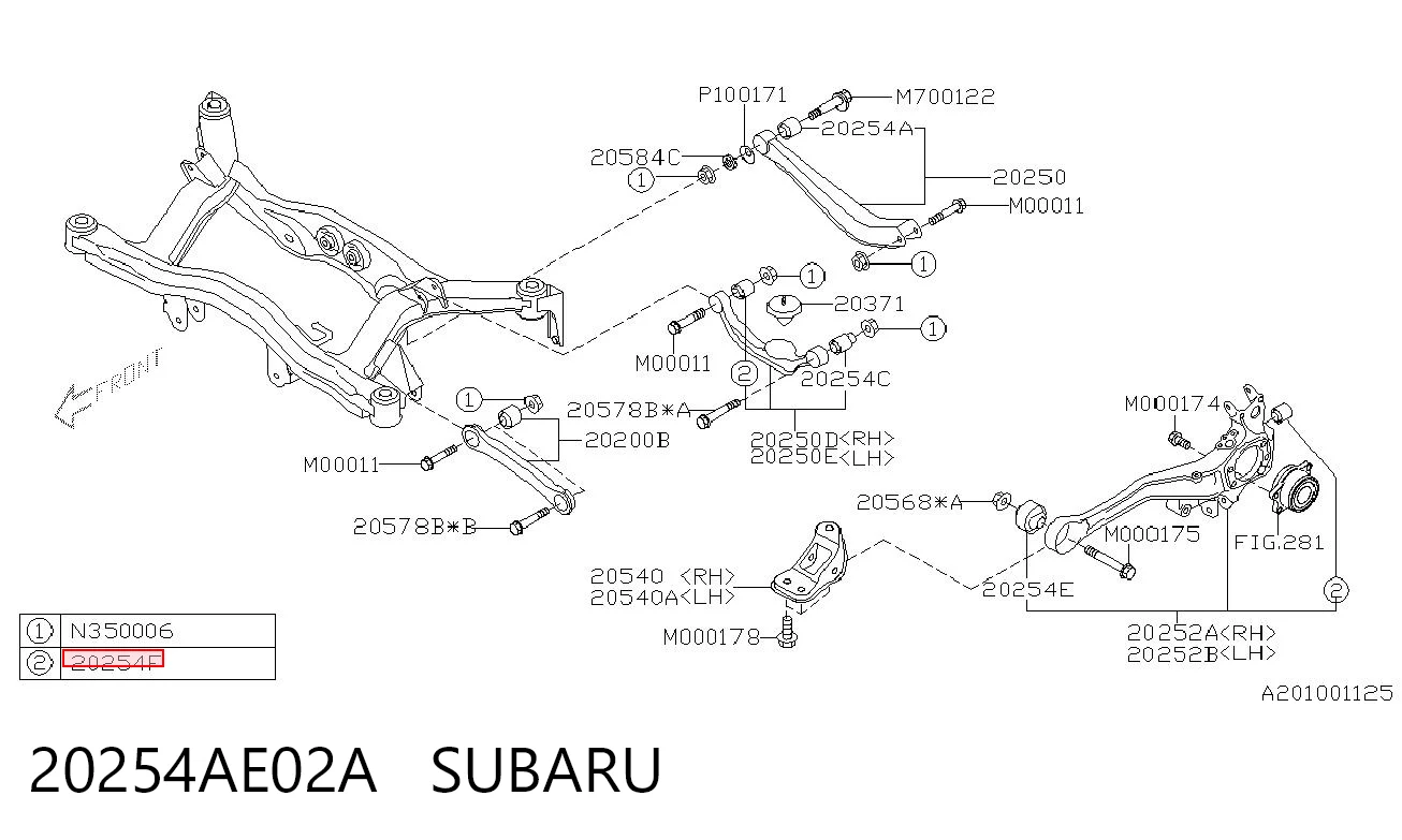 20254AE02A Subaru Silentblock del brazo superior de suspensión trasera