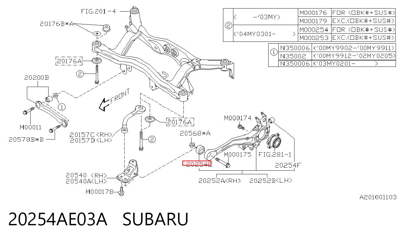 20254AE03A Subaru Buje de mangueta trasera