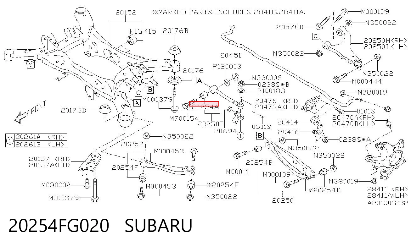20254FG020 Subaru Buje interior del brazo transversal trasero
