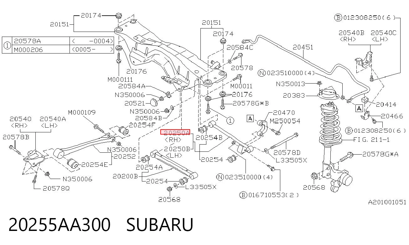 20255AA300 Subaru Brazo transversal derecho de suspensión trasera