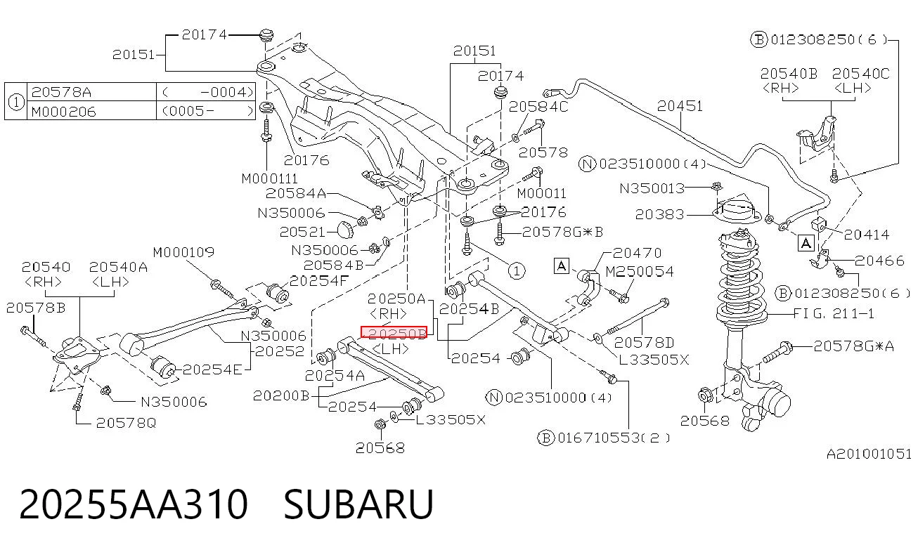 20255AA310 Subaru Barra transversal, suspensión de ruedas, eje trasero