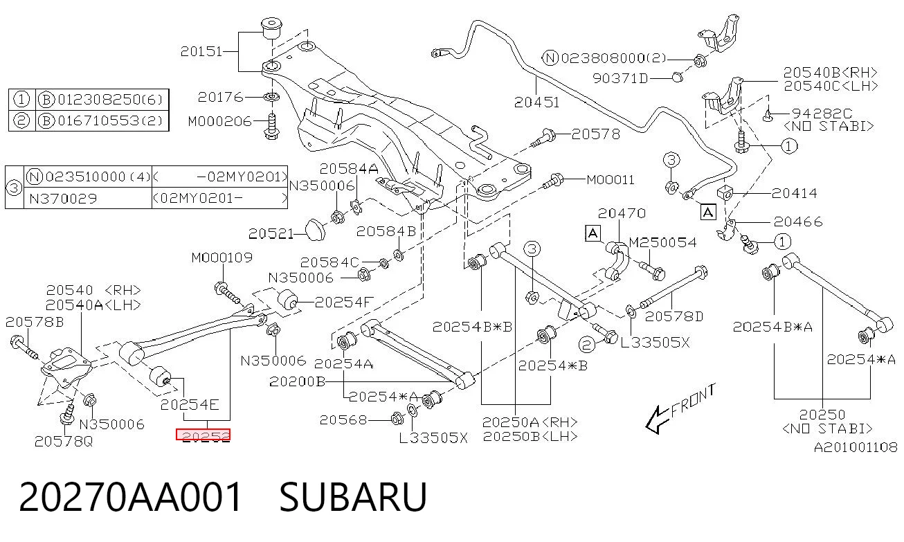 20270AA001 Subaru Brazo longitudinal inferior trasero izquierdo/derecho