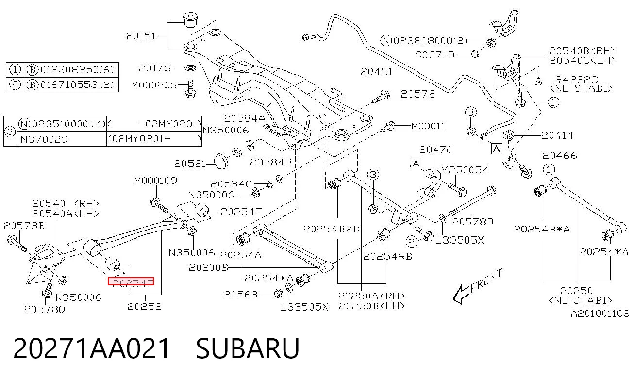 20271AA021 Subaru Buje delantero del brazo longitudinal trasero