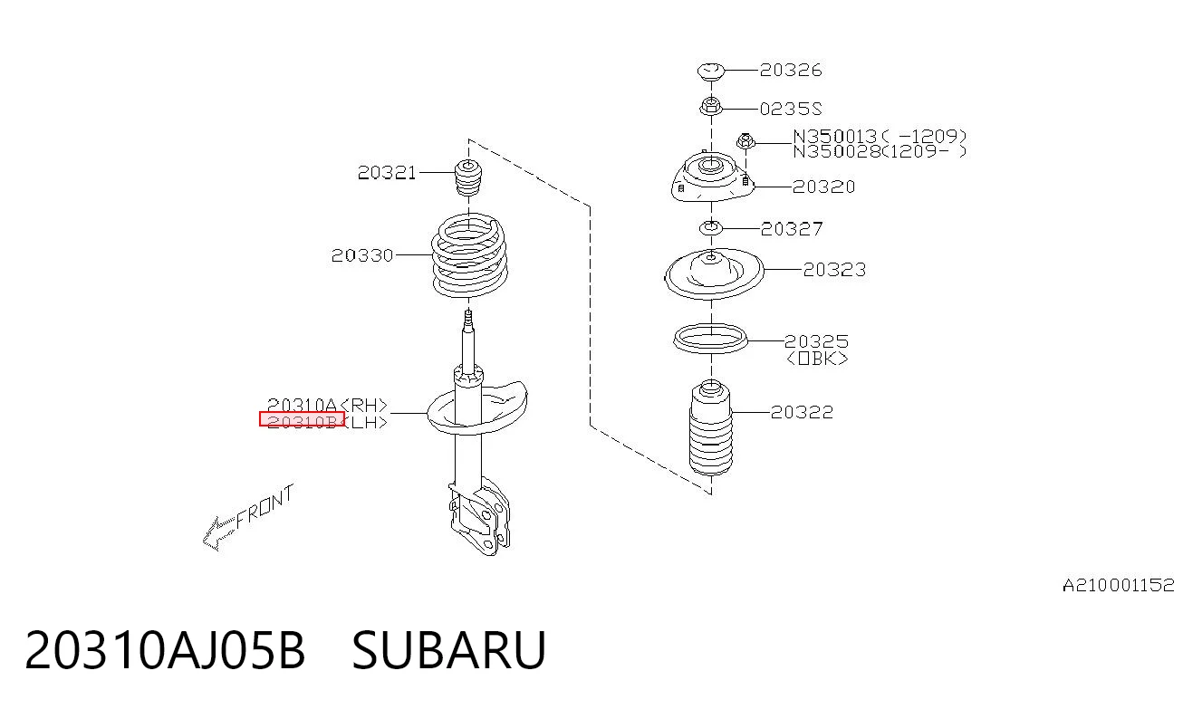 20310AJ05B Subaru Amortiguador frontal izquierdo