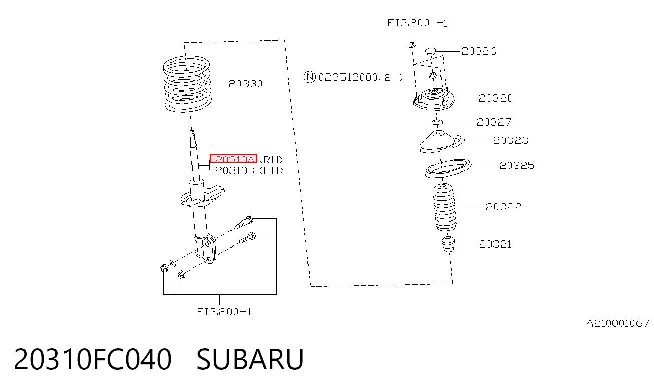 20310FC040 Subaru Amortiguador eje delantero derecha