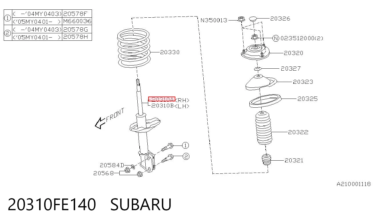 20310FE140 Subaru Amortiguador eje delantero derecha