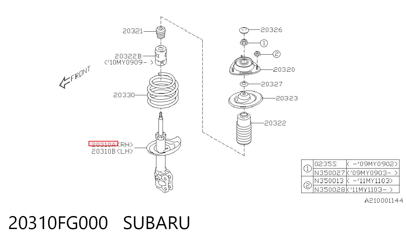 20310FG000 Subaru amortiguador frontal derecho