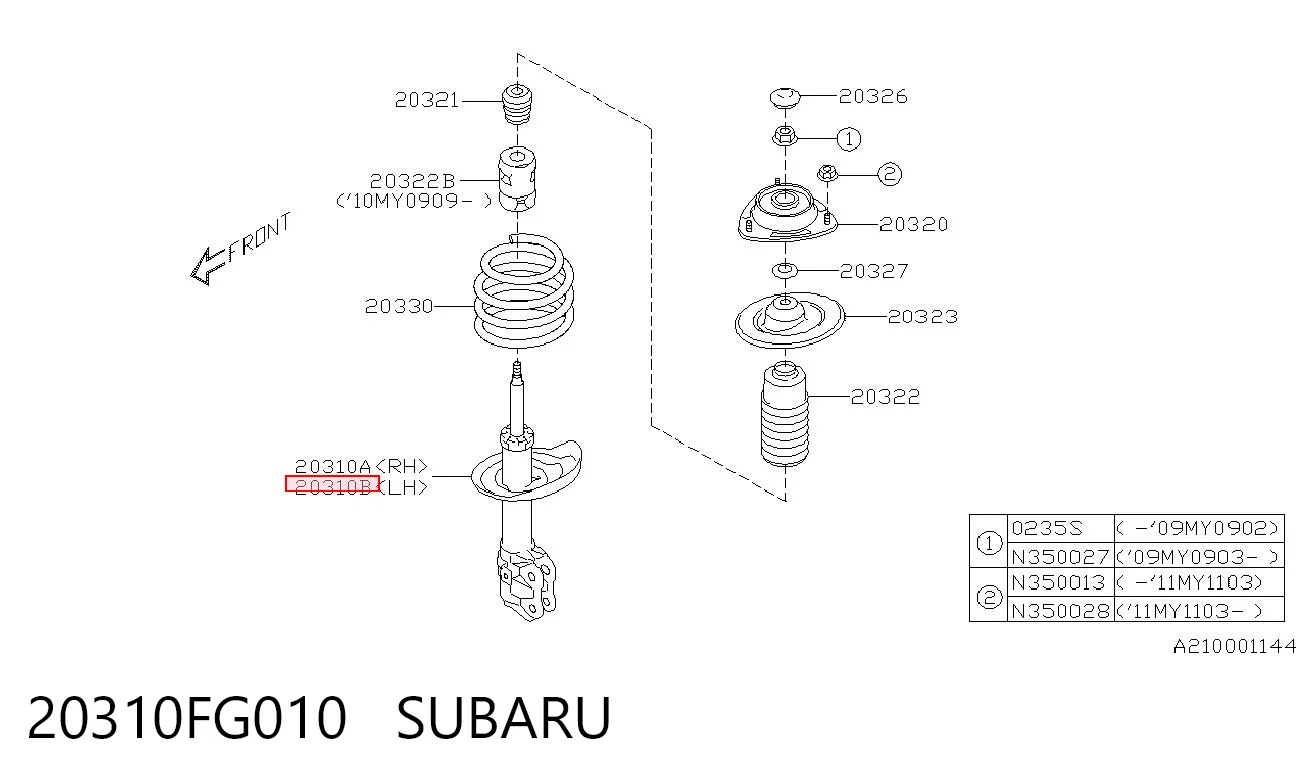 20310FG010 Subaru Amortiguador frontal izquierdo