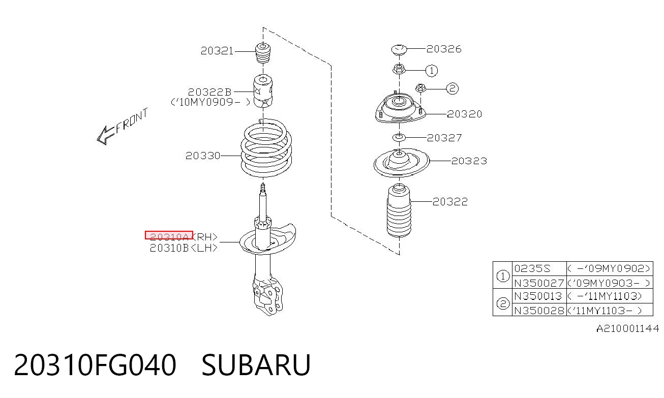 20310FG040 Subaru Amortiguador eje delantero derecha