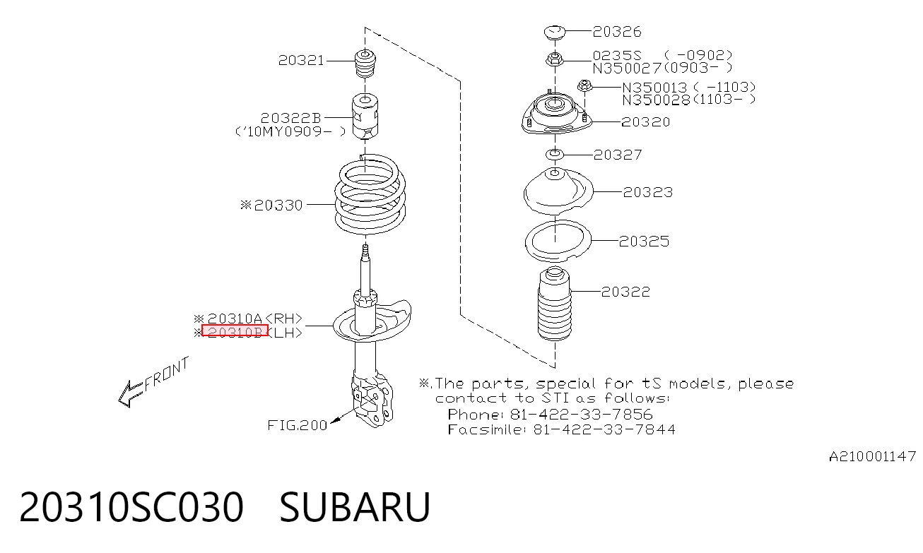 20310SC030 Subaru Amortiguador frontal izquierdo