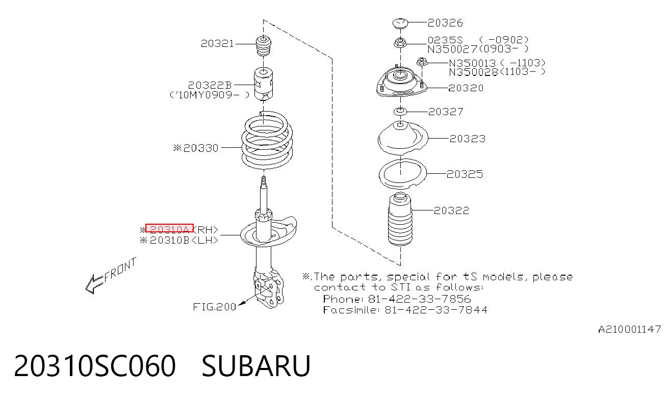 20310SC060 Subaru Amortiguador eje delantero derecha