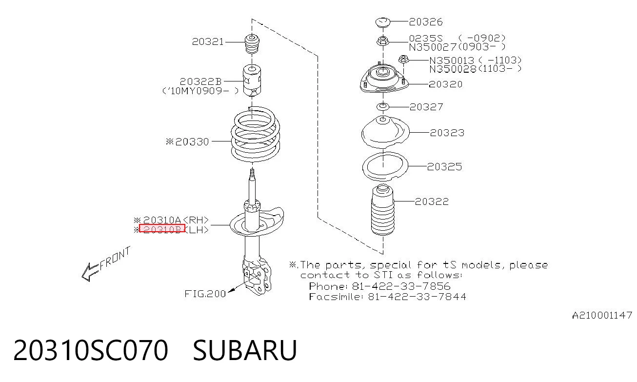 20310SC070 Subaru Amortiguador frontal izquierdo