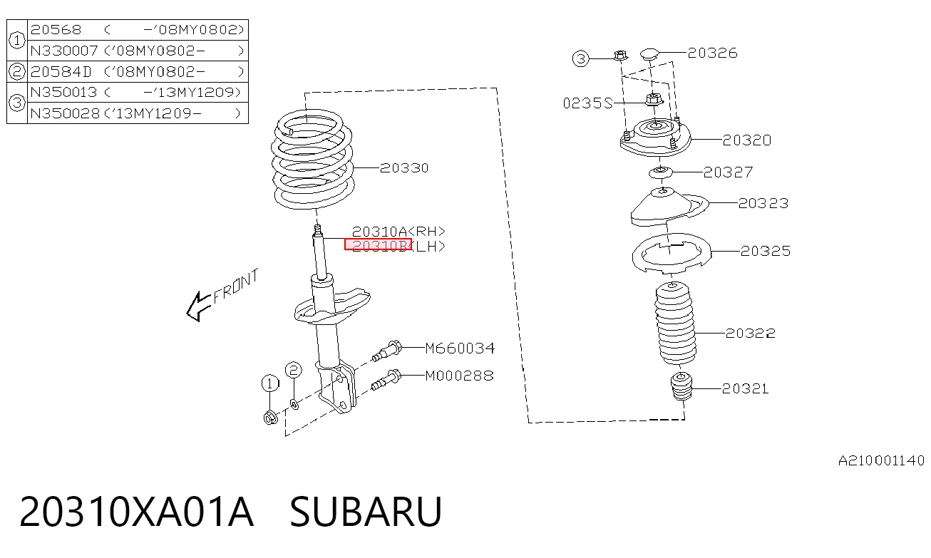 20310XA01A Subaru Amortiguador frontal izquierdo