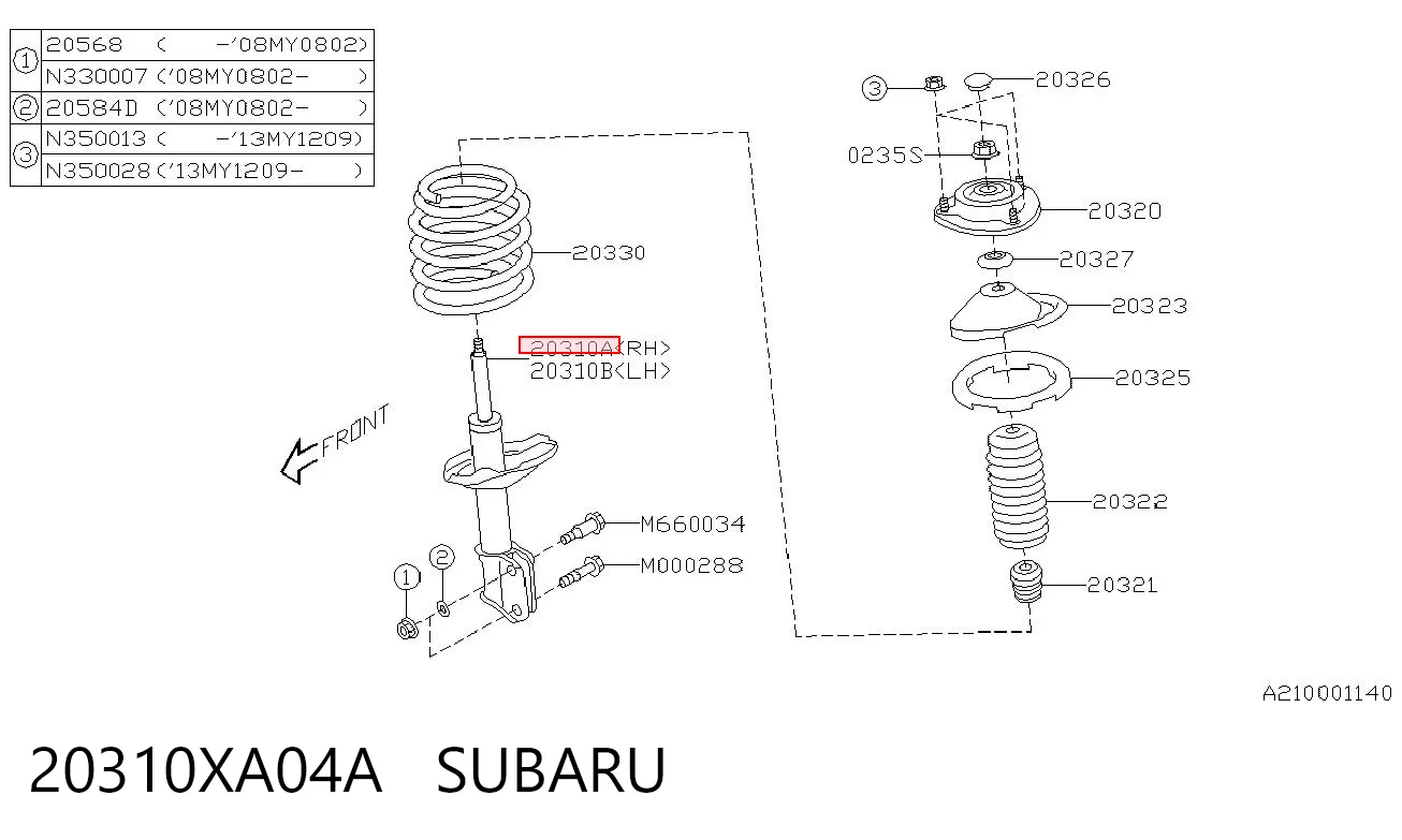 20310XA04A Subaru Amortiguador eje delantero derecha
