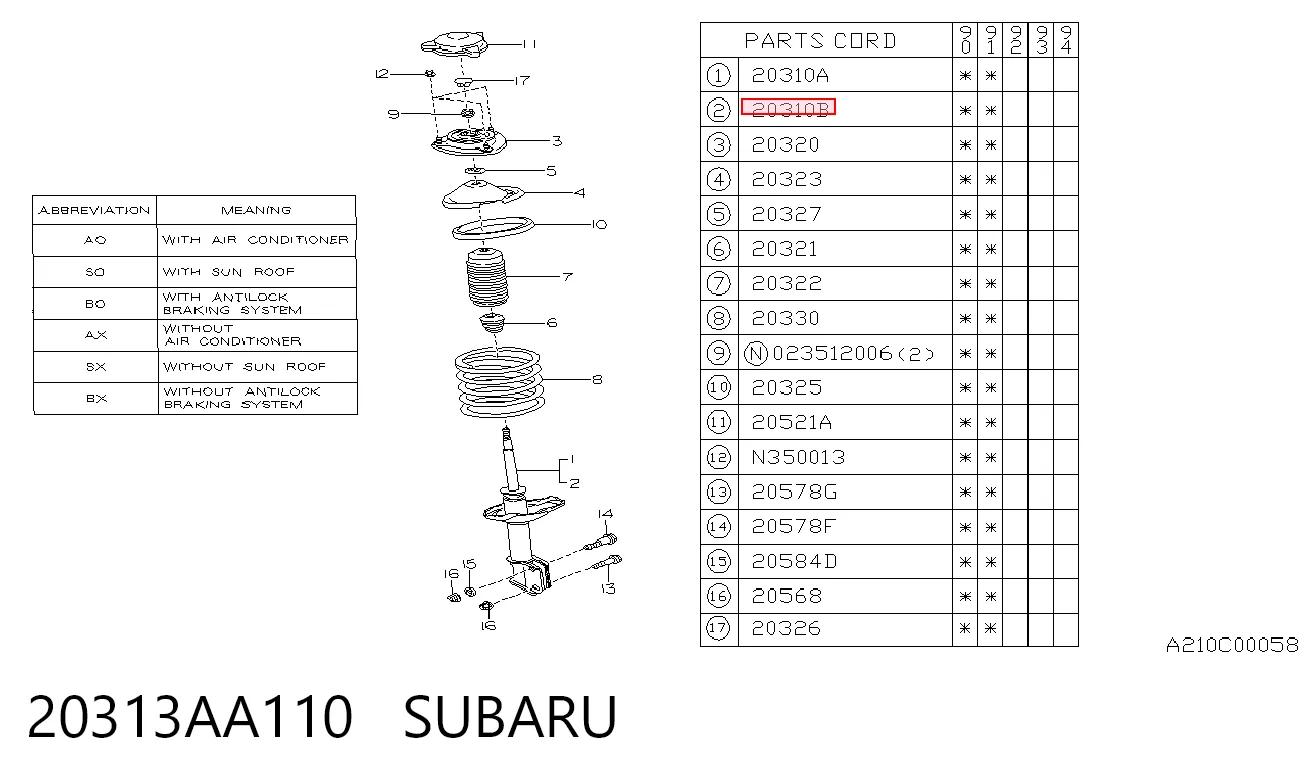 Amortiguador delantero izquierdo para Subaru Legacy BC