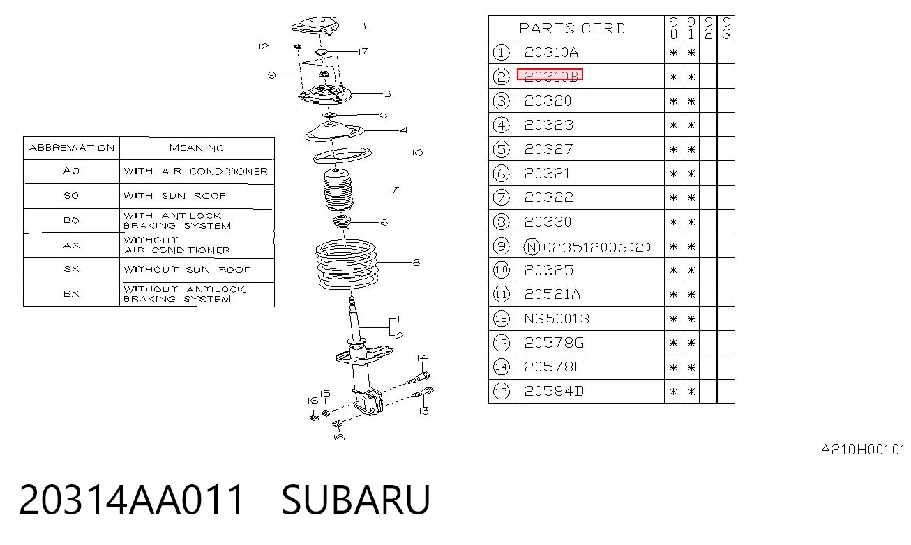 Amortiguador delantero izquierdo para Subaru Legacy BC