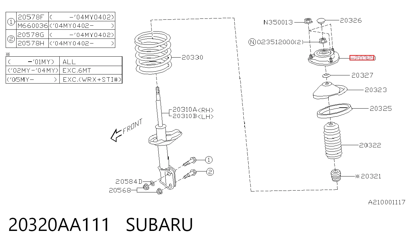20320AA111 Subaru Soporte del amortiguador delantero
