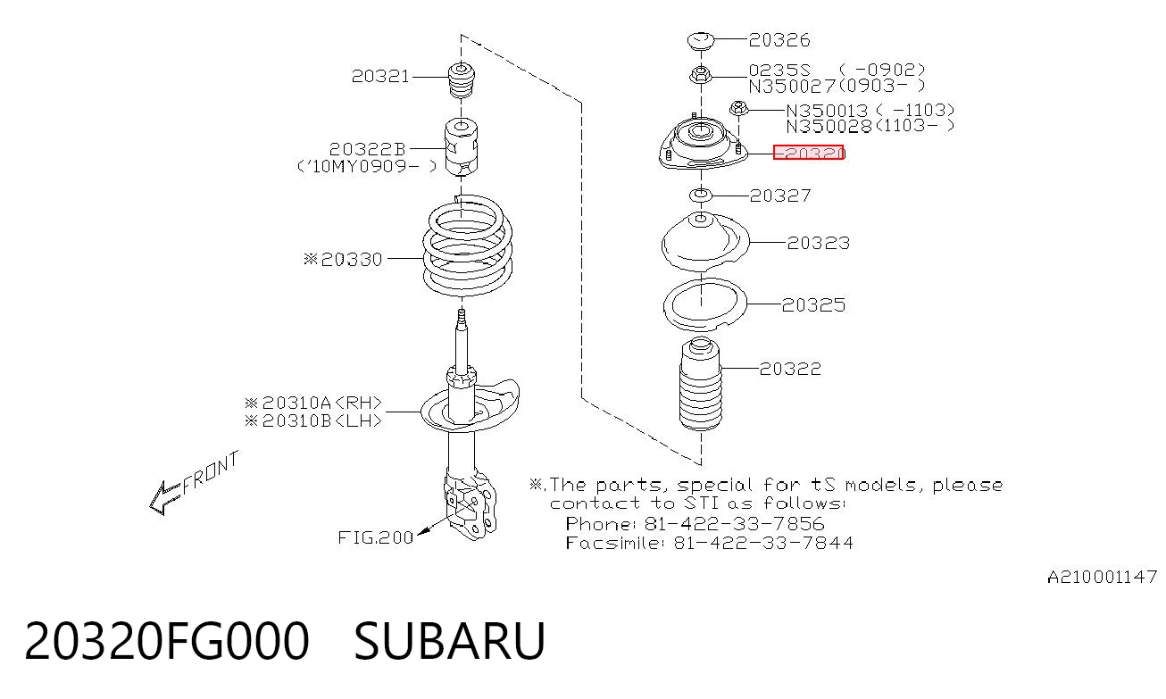 20320FG000 Subaru Soporte del amortiguador delantero