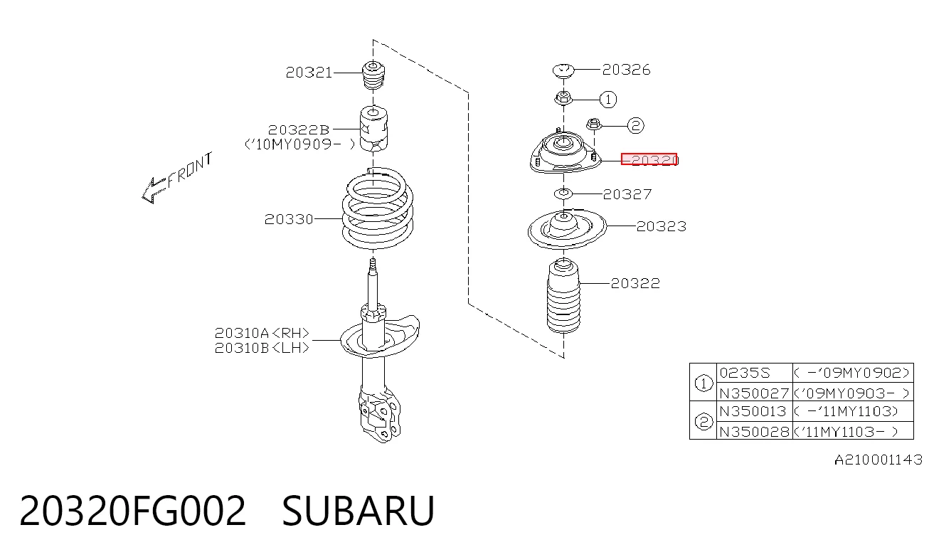 20320FG002 Subaru Soporte del amortiguador delantero