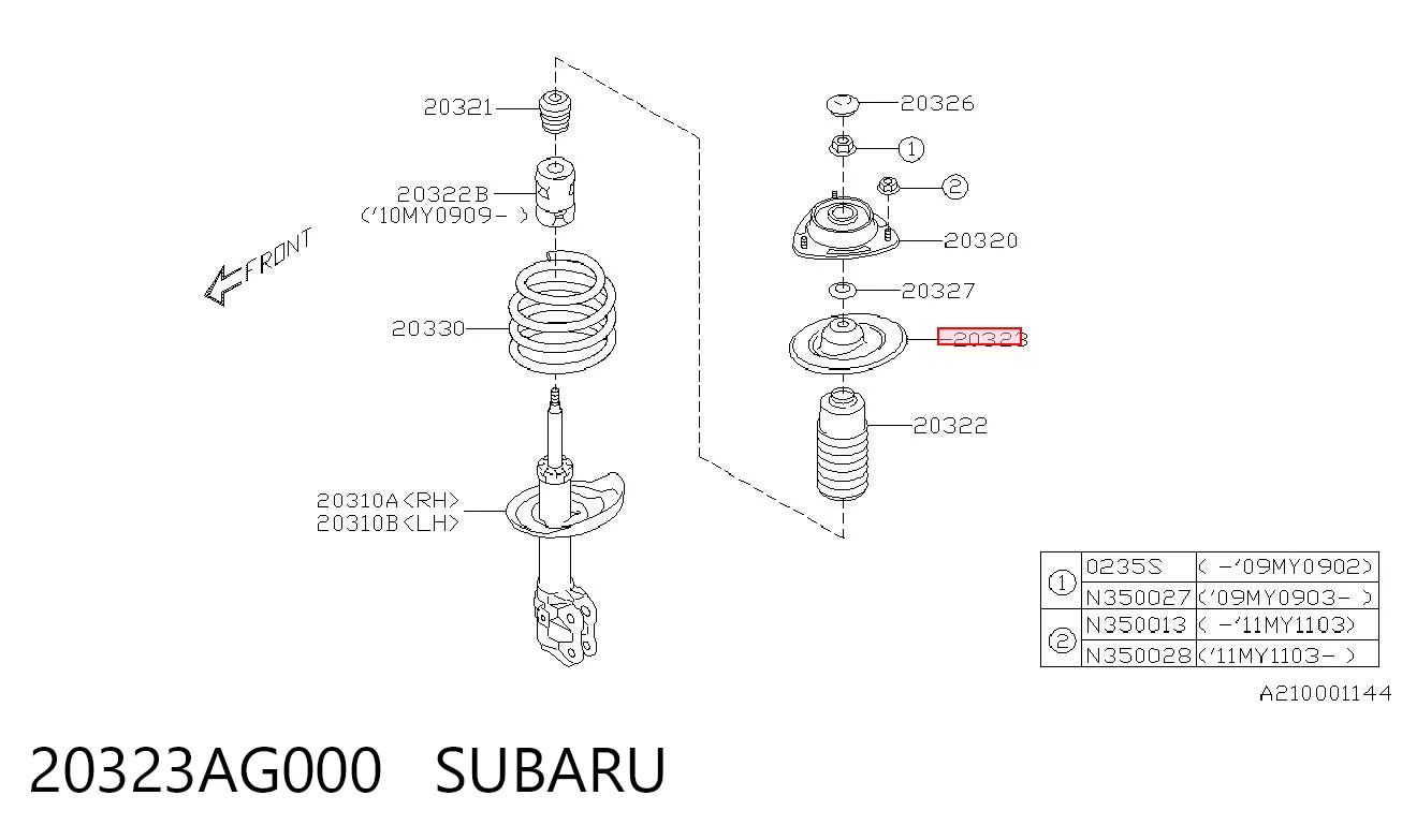 20323AG000 Subaru Copa superior del resorte delantero