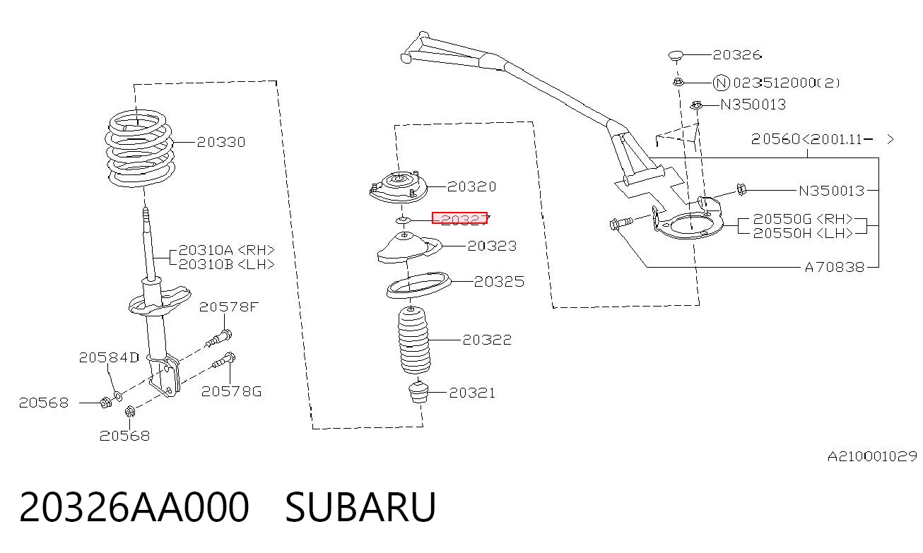 20326AA000 Subaru Arandela de casquillo del vástago del amortiguador delantero
