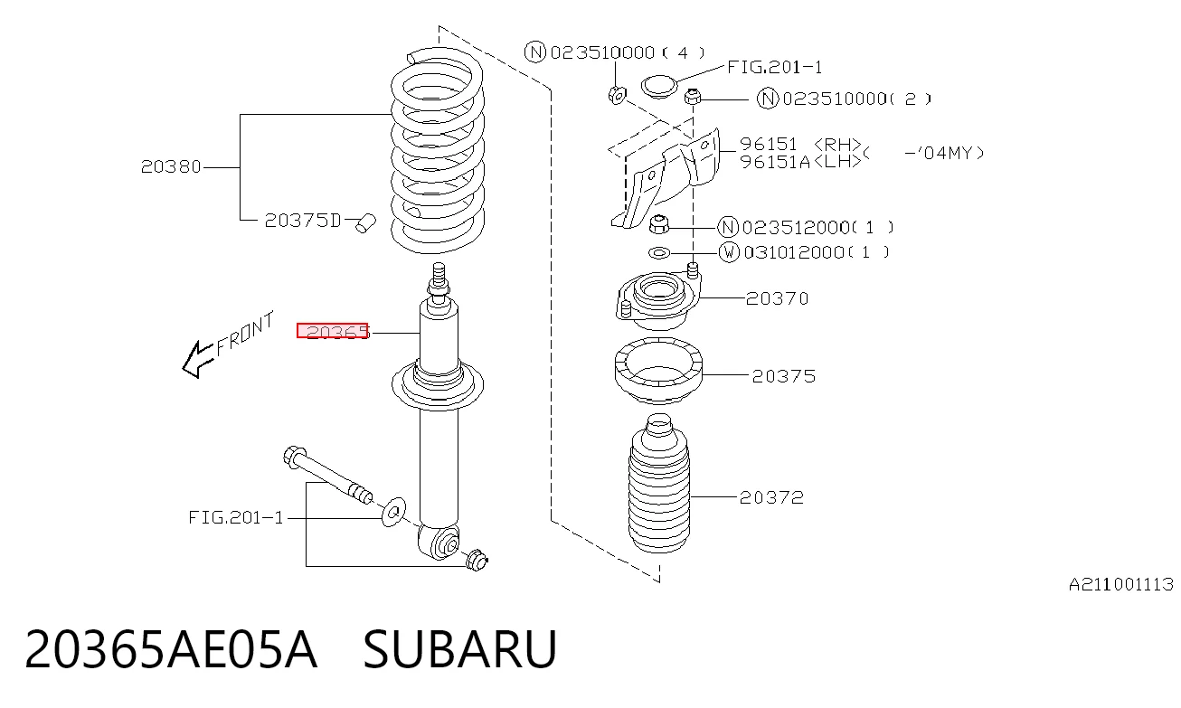 20365AE05A Subaru Amortiguadores posteriores