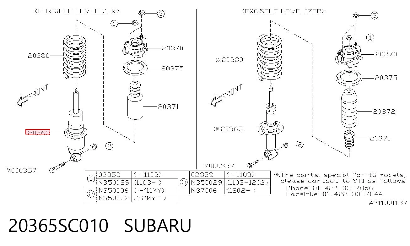20365SC010 Subaru Amortiguadores posteriores