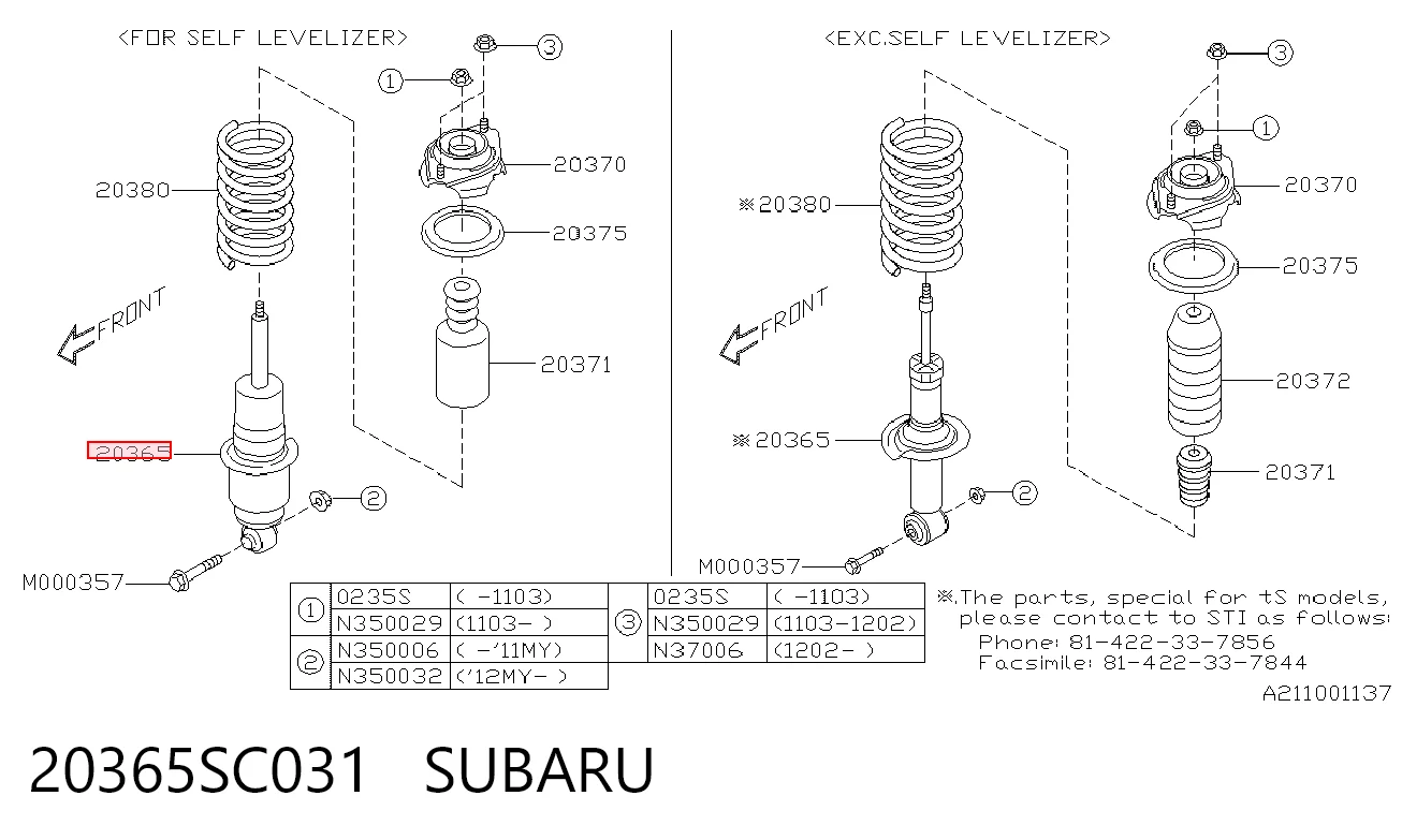 20365SC031 Subaru Amortiguadores posteriores