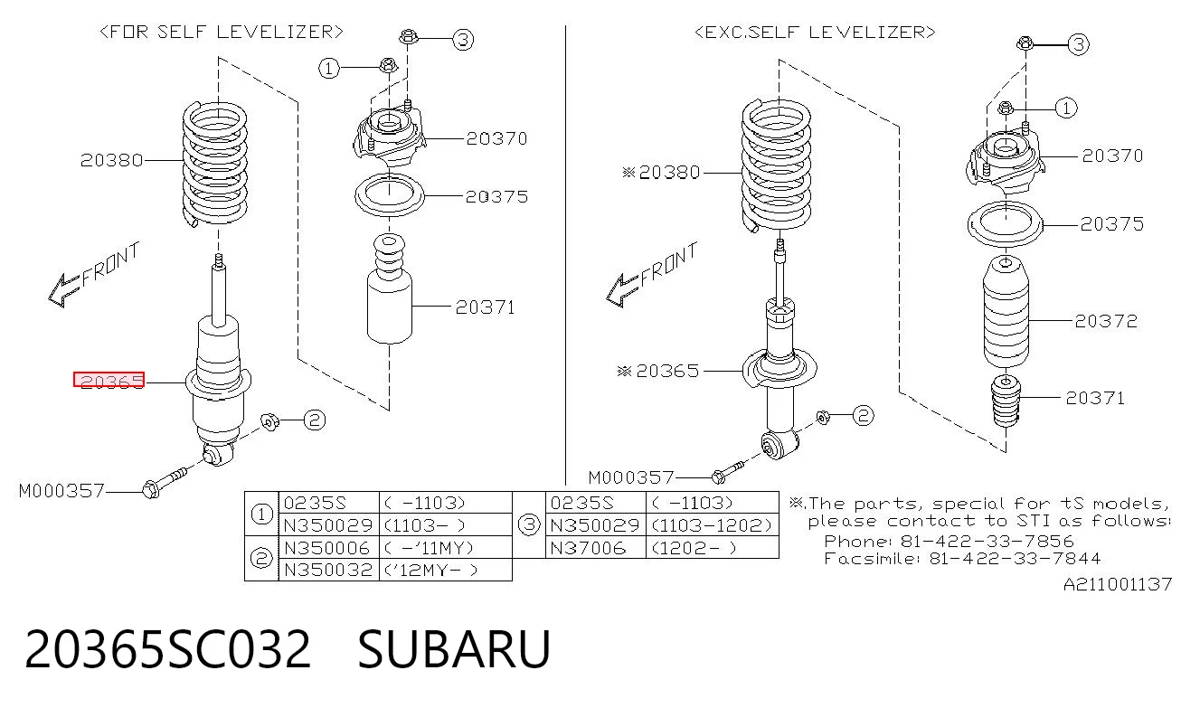 20365SC032 Subaru Amortiguadores posteriores
