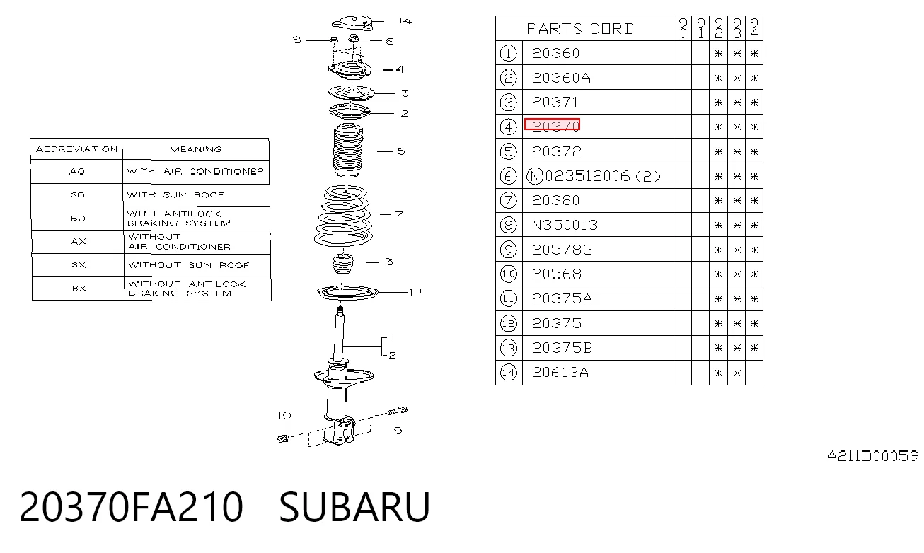 20370FA210 Subaru Soporte amortiguador trasero
