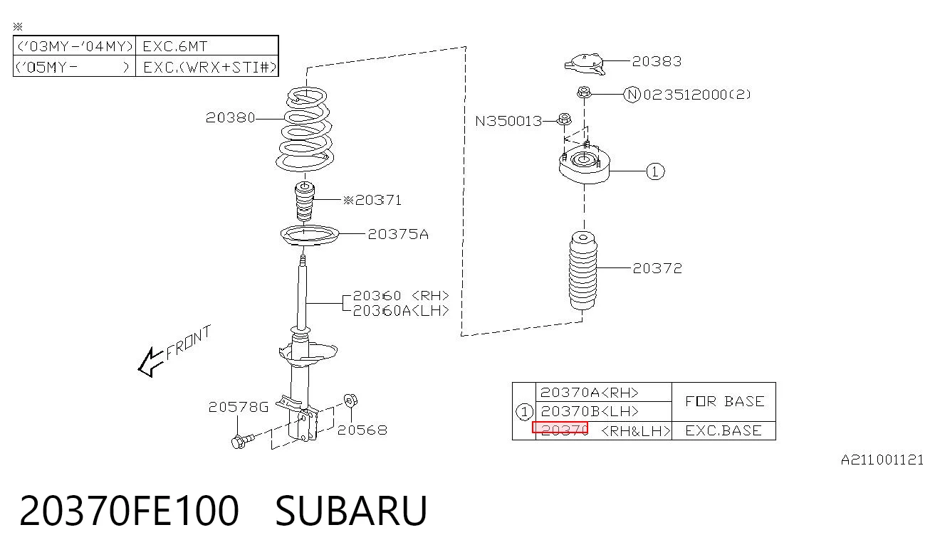 20370FE100 Subaru Soporte amortiguador trasero