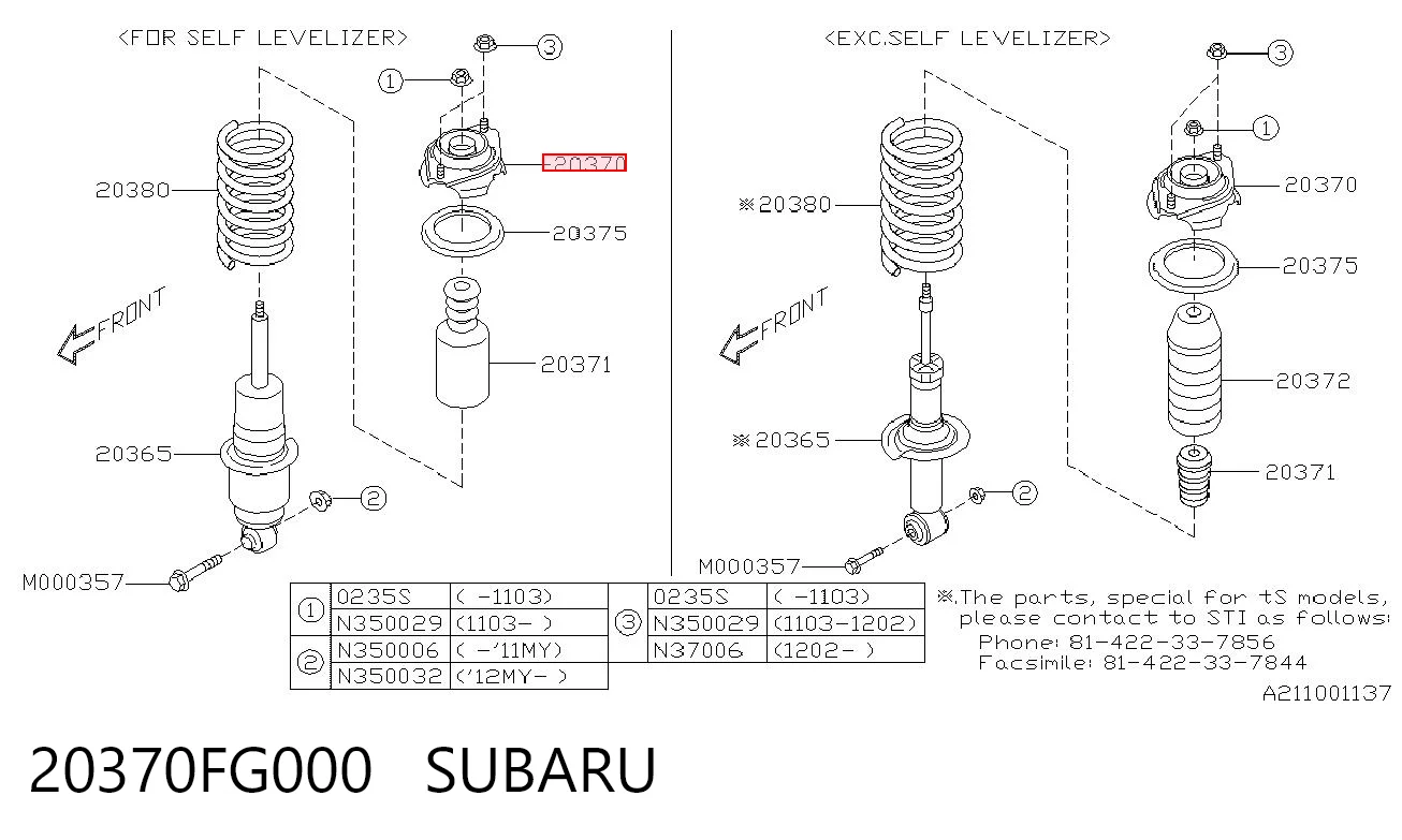 20370FG000 Subaru Soporte amortiguador trasero