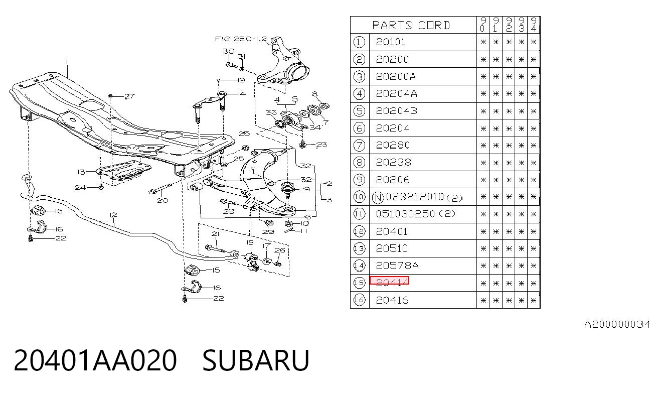 20401AA020 Subaru Buje de barra estabilizadora trasera
