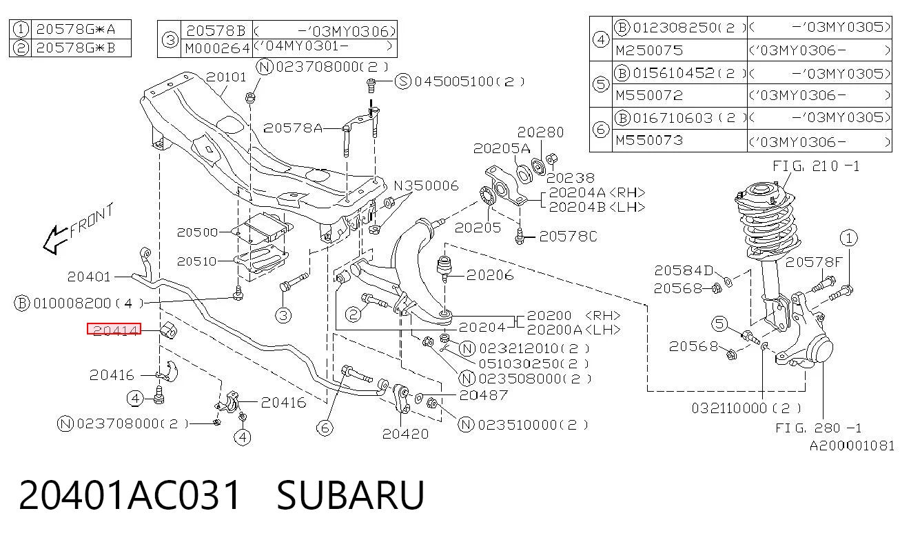 20401AC031 Subaru Buje de barra estabilizadora delantera