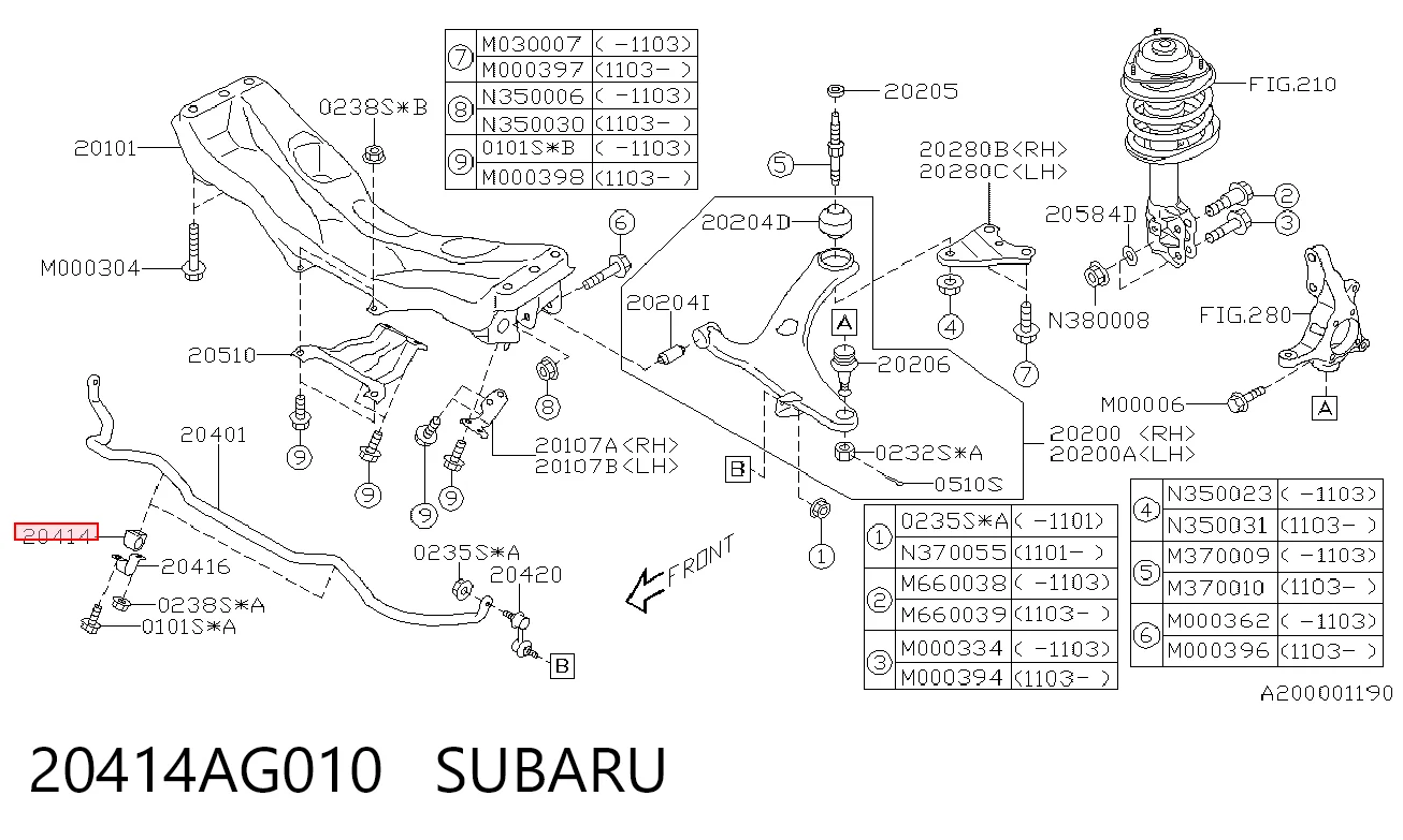 Buje de barra estabilizadora delantera 20414AG010 SUBARU